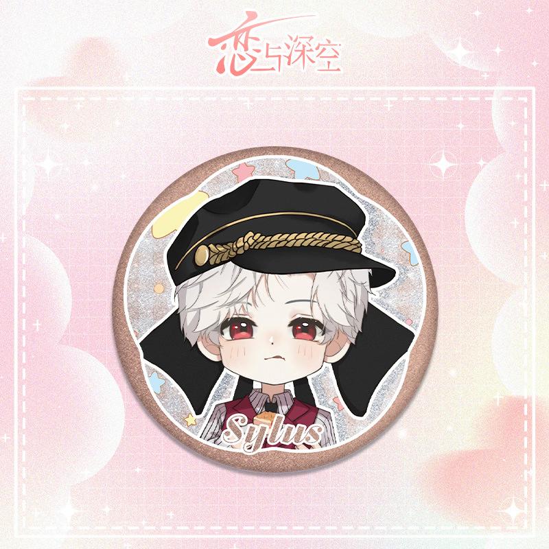 75MM Love and Deepspace Sylus Rafayel Zayne Xavier Cosplay Anime Shiny Badge Emblem Brooch Dessert Decoration Pin Game Fans Gift
