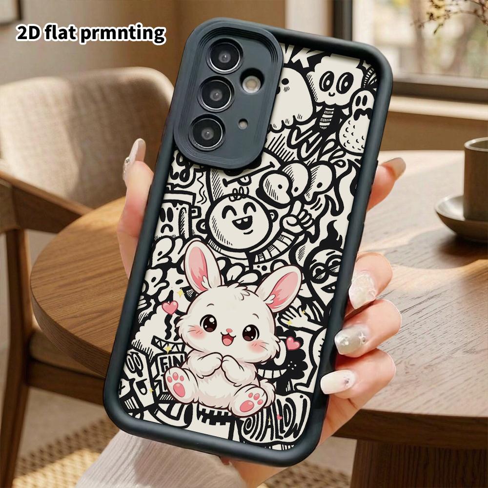 Phone Case: 2D Flat Samsung Galaxy A34 A35 M05 M06 S20 S22 S21 FE Plus 5G Protective Case, Cute Heart Little White Rabbit, Christmas and Halloween Gif