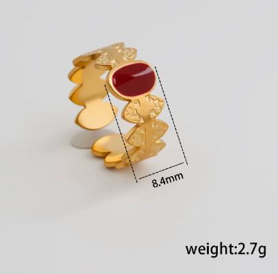 Stainless Steel Open Adjustable Ring Wine Red Minimalist Index Finger Rings Luxury