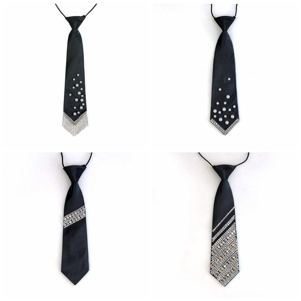 Rhinestone Pearls Tie Black Decoration Shirt Tie Temperament Hand-beaded Long Necktie  Students