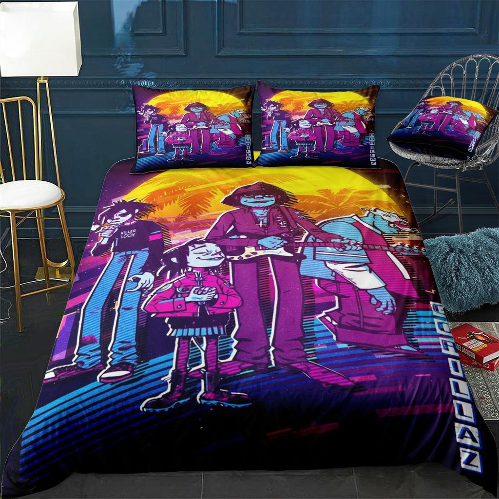 Musikband Gorillaz Bettwäsche-Set Anime Bettbezüge Doppelbett Einzelbett Größe Bettwäsche Bettdeckenbezug Cartoon Kinder-Bett-Set Für Zuhause