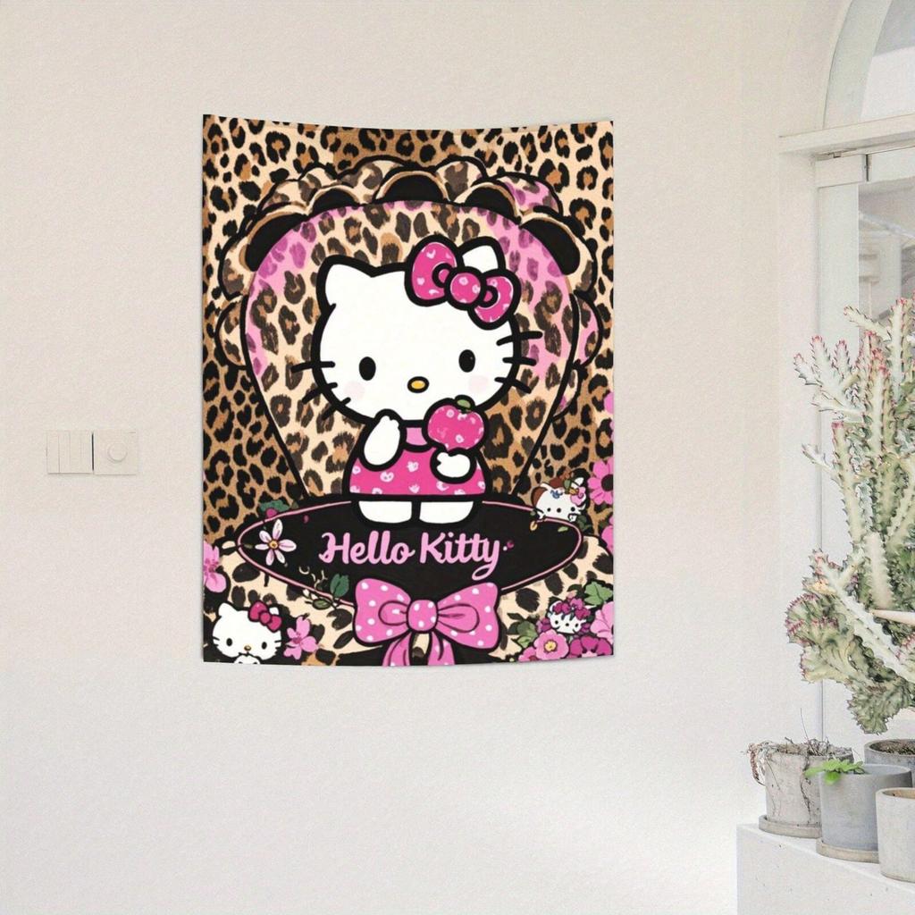 Hello Kitty Wild Fashion Tapestry Pink Zebra Floral Polyester Wall Hanging Bedroom Living Room Party Decor Wall Art Flat Print
