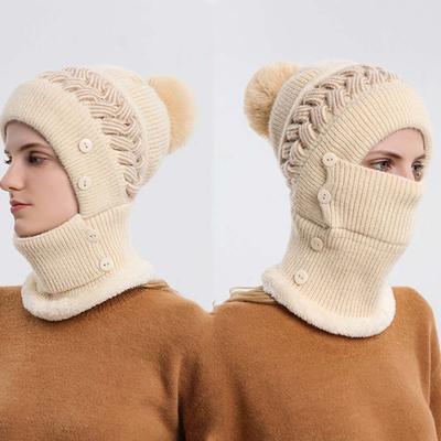 Elastic Hooded Thermal Cap Soft Cold Proof Scarf Korean Style Scarf And Hat Set  Autumn