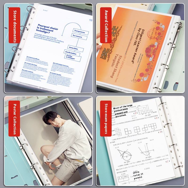 A4 4 Hole Ring Binder for School Home Office Document Exam Paper Organization Multi functional Stationery Storage Ring Binder