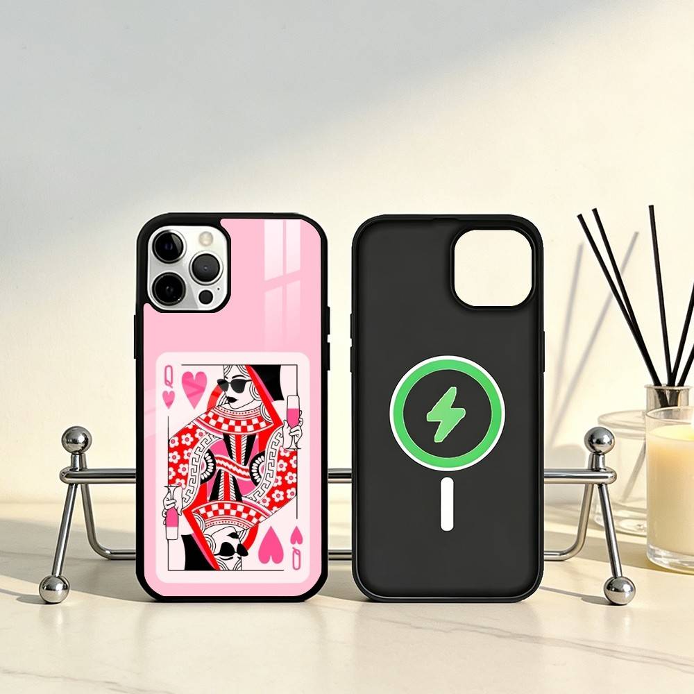 Queen of Hearts Playing Card Phone Case For iPhone17,16,15,14,13,12,11 Plus,Pro Max Magnetic For Magsafe Wireless Charging