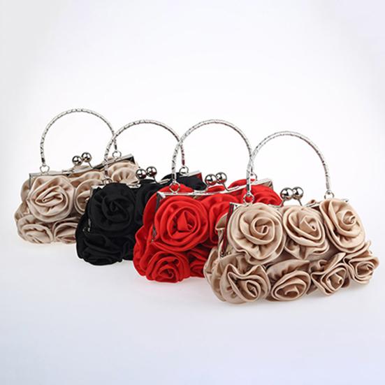 NUOBESTY Borsa Da Sposa In Raso Bianco Con Fiori E Coulisse – Accessorio Matrimonio Per Damigelle E Fioraie (21x22,5cm)