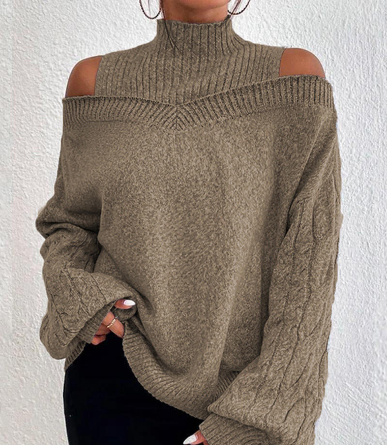 

Women s Off-shoulder Turtleneck Sweater Loose Knitwear XL хакі