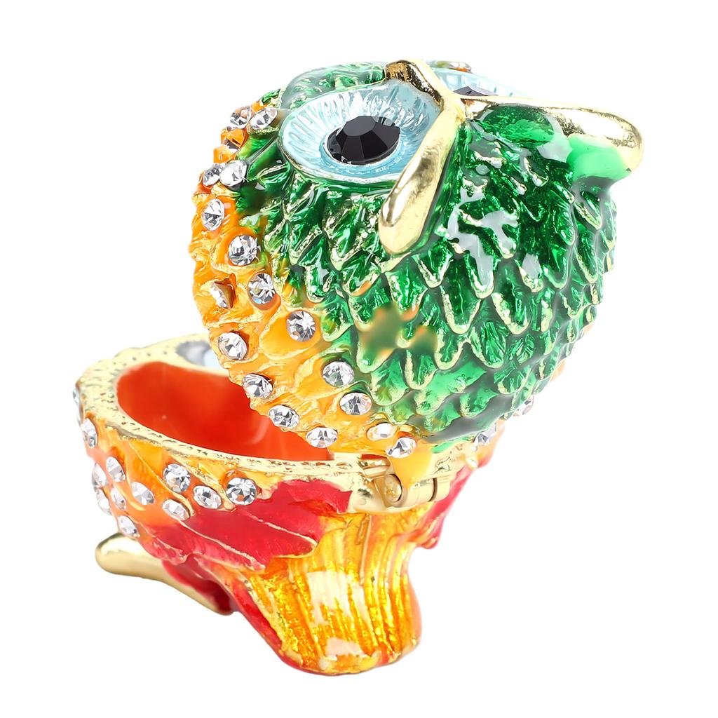 Owl Trinket Box Animal Jewelry Box for Rings Earrings Owl Figurine Home Decor Zinc Alloy Green Orange