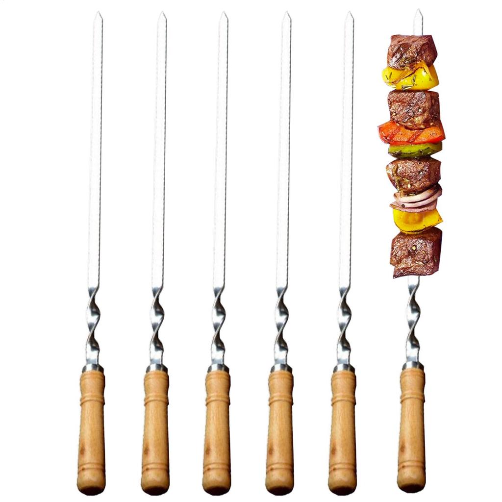 Grill Skewers Grilling Bbq Skewers 6 Pieces Stainless Steel Long Reusable Flat Bbq Tools For Camping Vegetable Cooking Skewering