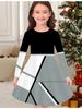 Girls' Autumn and Winter Fashion Dress, 3D Geometric Figure Print  Round Neck Long Children's T-shirt Dress, Casual Versatile, Christmas Clothing