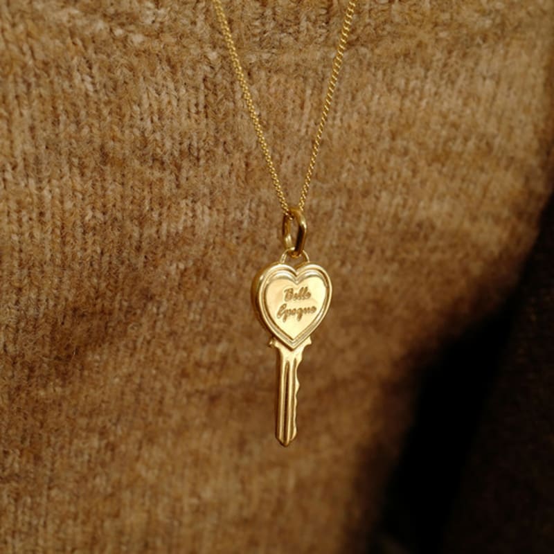 Fiore Stone Heart Key Long Necklace (gold)