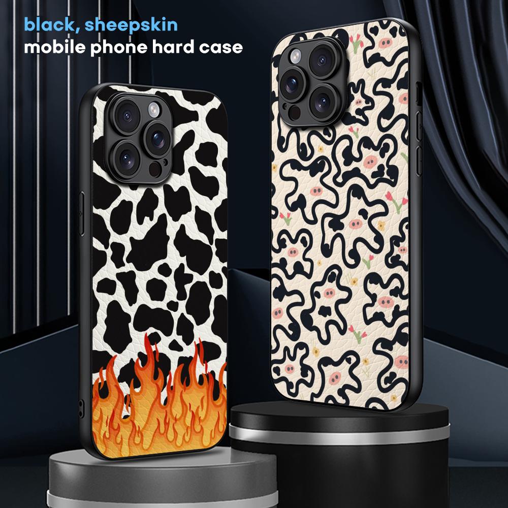 Cow print cteative painting art pattern Phone Case For iPhone 16 15 14 13 12 11 Plus Pro Max Limited Black hard case Sheepskin
