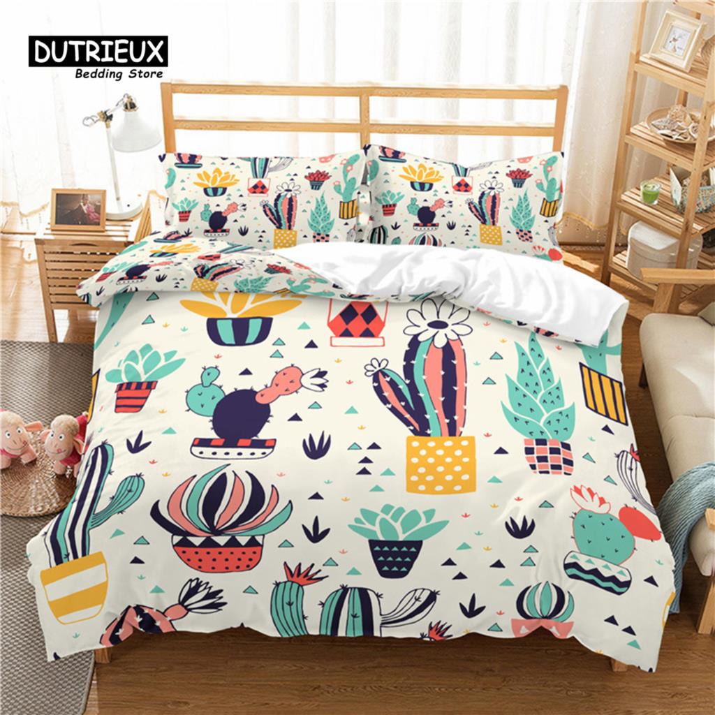 Home Living Luxury 3D Cactus Print 2/3Pcs Comfortable Duvet Cover Pillowcase Bedding Sets Queen And King Eu/Us/Au Size