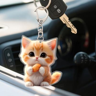Přívěsek do auta 2D Kočka Ozdoba k zavěšení na zpětné zrcátko do auta Akrylový přívěsek Kočka Kroužek na klíče Auto Batoh Klíčenka