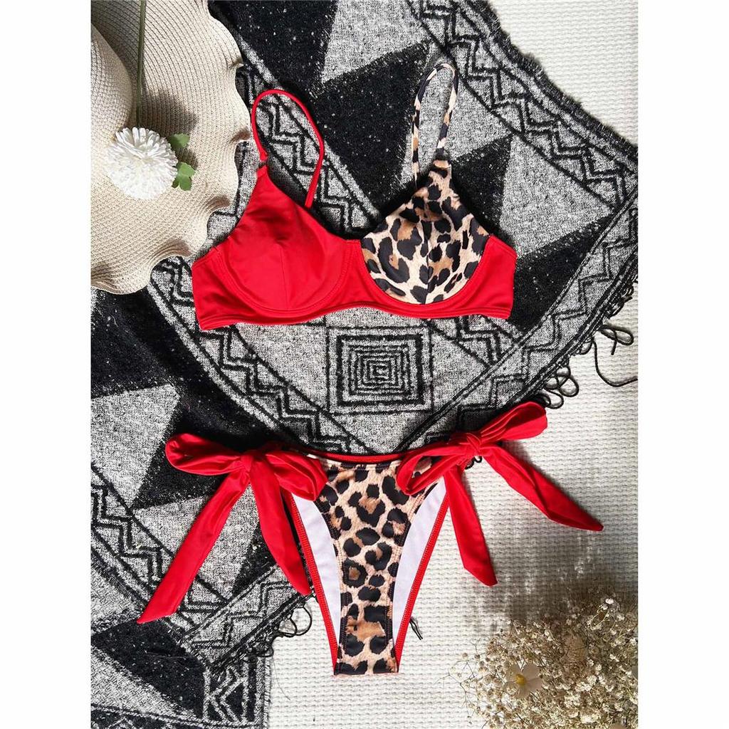 Sexy leopard-spleiset bikini med bøyle Kvinners badedrakt Kvinners badetøy Todelt bikinsett Badedrakt Badeplagg Svømmedame