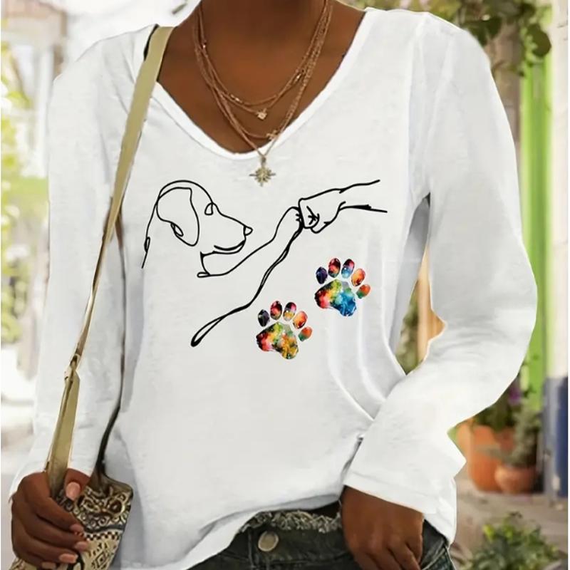 

Футболки женские с принтом Dog&High Five, женские топы с длинным рукавом и V-образным вырезом, женские футболки, футболки для женщин XS белый