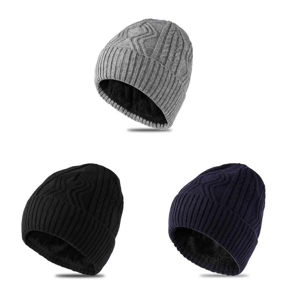 Knitted Hat Men Winter Warmth Wool Beanie Thicklined Fleece For Cold Weather
