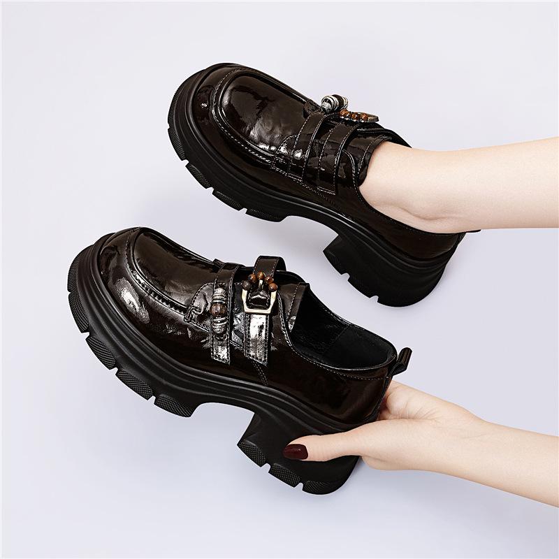 Golden Rabbit Women's British Style Chunky Heel Loafers - Spring/Autumn 2025, Fashionable Thick Sole Mary Jane Shoes