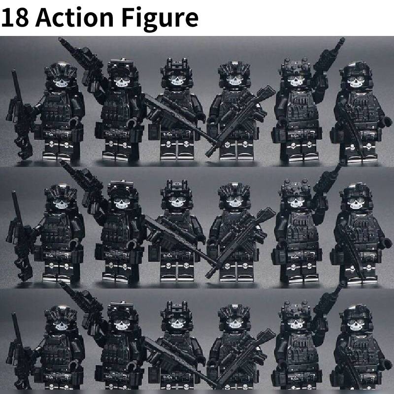 

Будівельні блоки 18 шт. Військові фігурки Поліція Спецназ Ляльки Пазл Іграшка Black Action Figure
