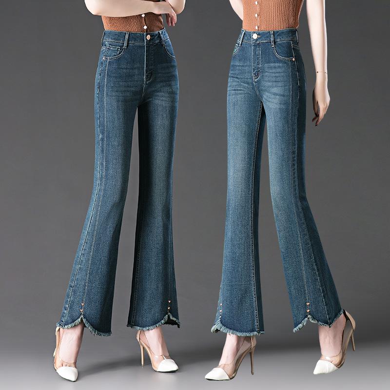Women's High-Waisted Micro-Flare Jeans: 2025 Plus Size Elastic Slimming Long Pants for Spring & Autumn