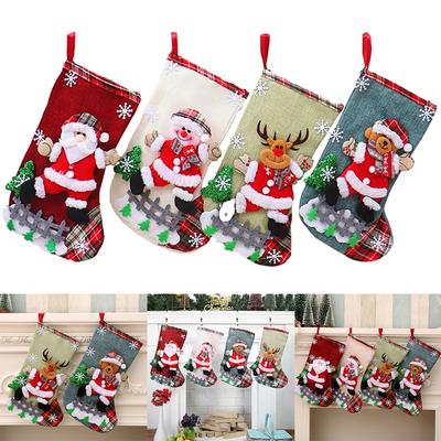 4Pcs Christmas Ornament Sock Large Capacity Surprised Gift Bag Set Plush Santa Claus/Snowman/Bear/Elk for Xmas Tree Fireplace