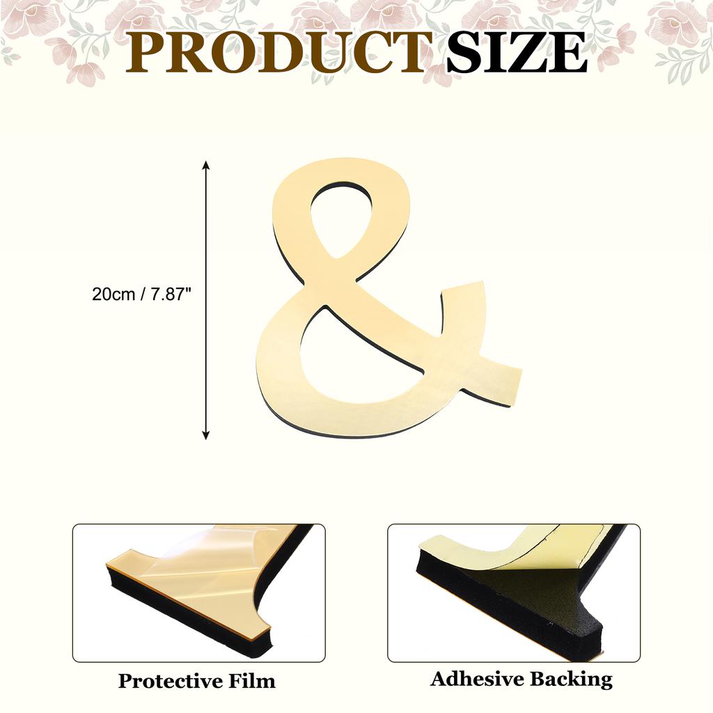 20cm 3D Mirror Acrylic Wall Sticker 26 English Letters Wall Sticker Decals Self-Adhesive Wall Art Mural Home Party Light Gold