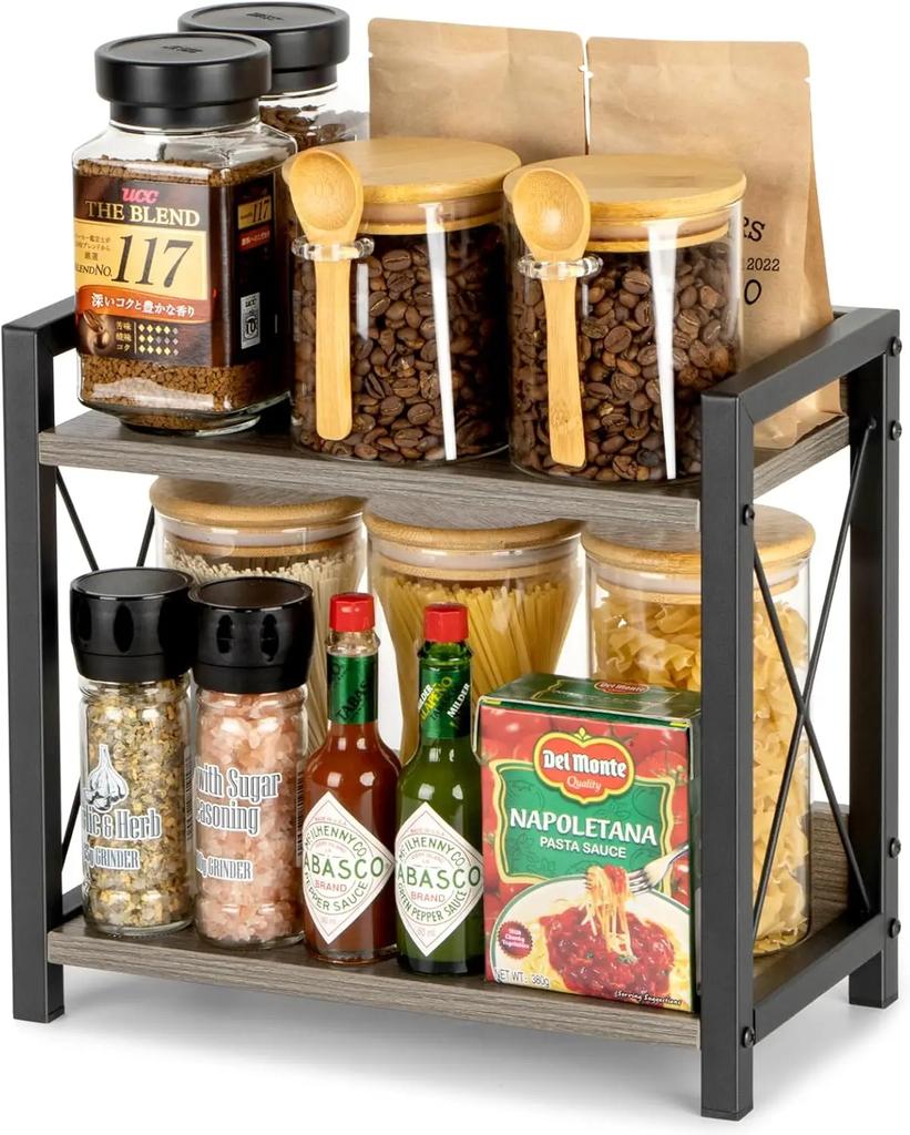 Counter Coffee Bar Organizer, Coffee Station Organizer for Countertop, Wooden Kitchen Counter Organizer