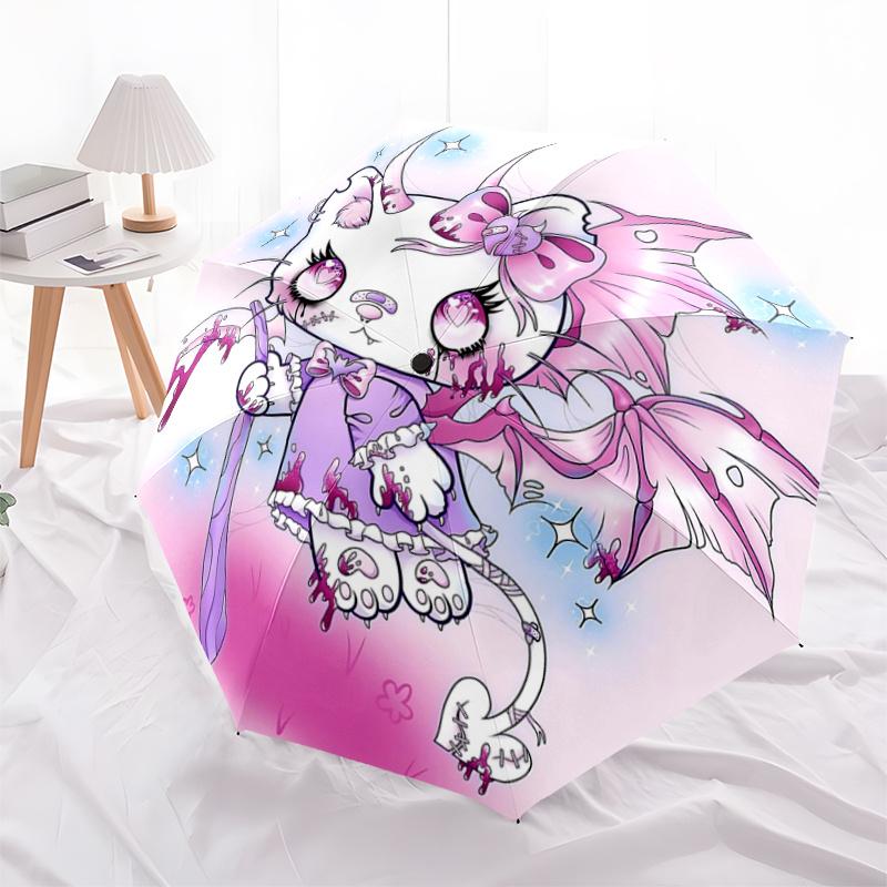 

1pc Gothic Cat with Wings Automatic Opening Umbrella - Portable Folding Design, 8-Bone Iron Frame Outdoor Umbrella, Perfect Gift for Fans, Travelers,
