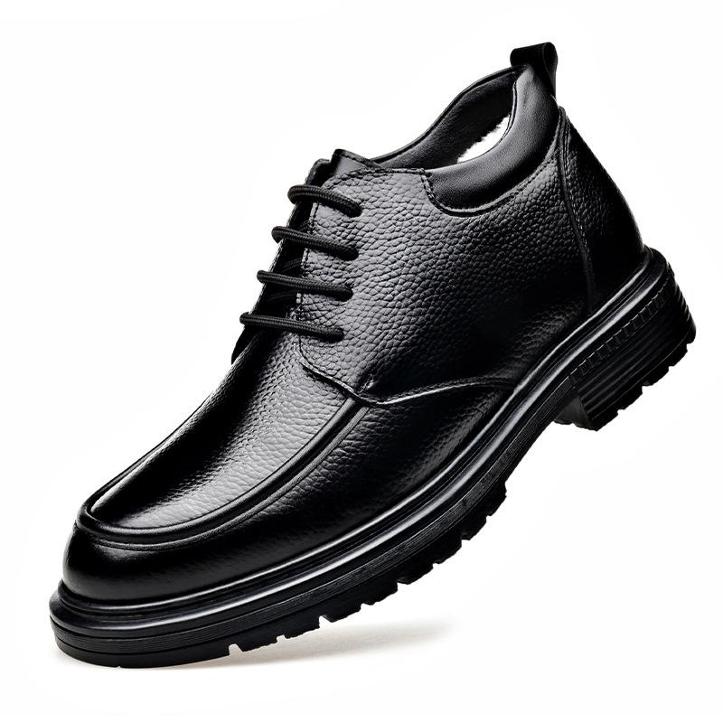 

Winter New Designer Keep Warm Leather Shoes for Men Fashion Black High-top Ankle Boots Male British Style Casual Cotton Shoe Man 38