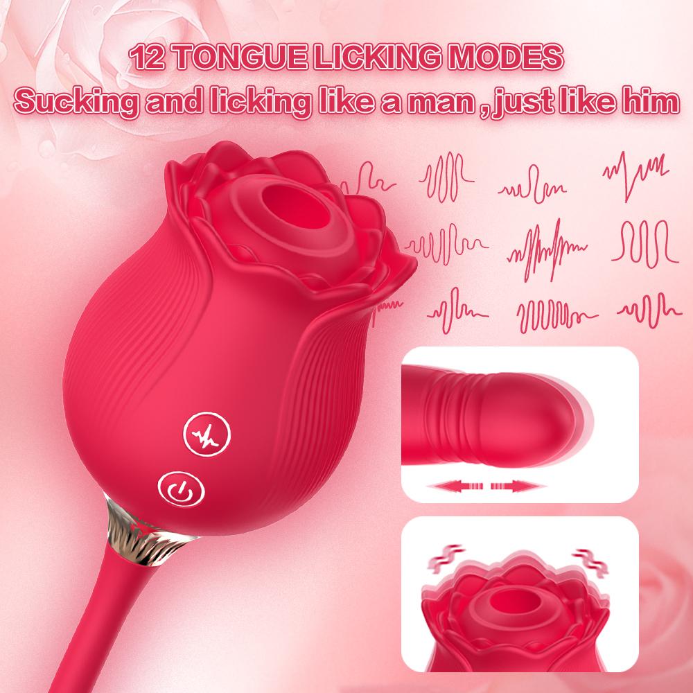 Rose Sucking Vibrator | 2-in-1 Clit TongueLicker & G-Spot Stimulator | Multi-Stimulation Adult Toy for Women & Couples