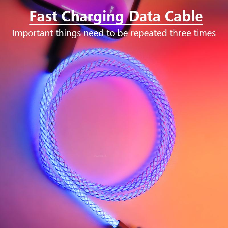 VAORLO 66W 6A datový kabel RGB žhavící nabíjení Rychlé rychlé nabíjení Pro iPhone Type-C USB nabíječka Vysoce kvalitní datový kabel