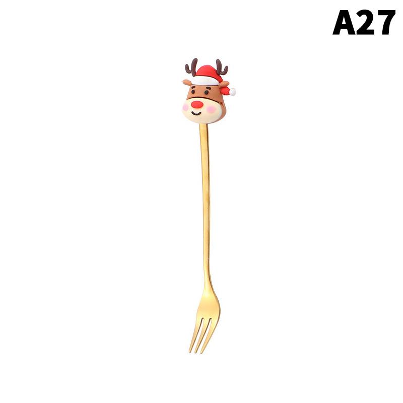 1/2/4/6 Stück Edelstahl Löffel Weihnachts Dessertlöffel Kuchengabel Cartoon Weihnachtsbaum Elch Löffel Gabel Weihnachtsgeschenkbox