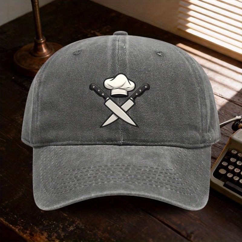 Chef Knife Cooking Graphic Washed Baseball Cap Unisex Breathable Sun Protection Cotton Hat