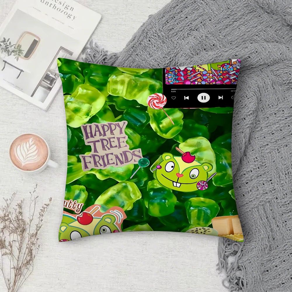 

Happy Tree Friends Canvas Pillow Case Square Double-Sided Printing Short Plush Sofa Cushion Cover Bedside Pillow 12x12Inch