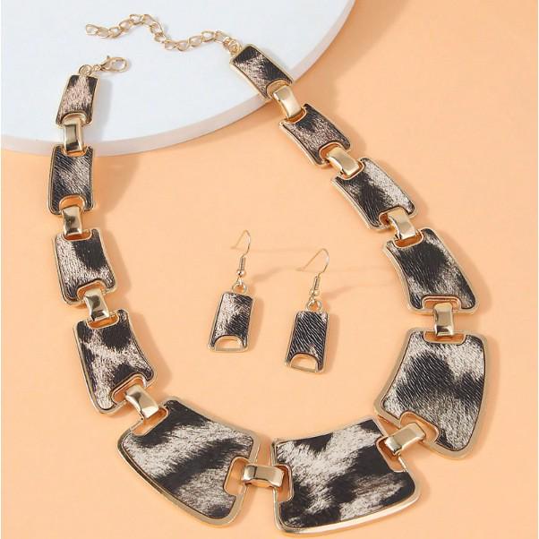 Grenzüberschreitendes Mode Ethnisches Geometrisches Leopardenmuster Choker & Ohrring Set