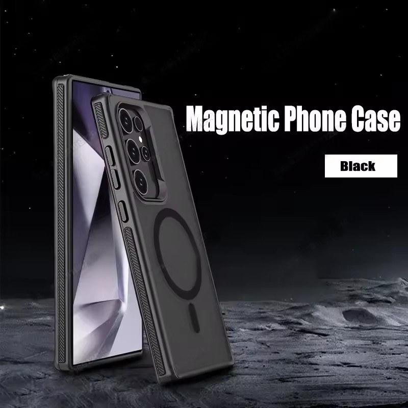 

Магнитный чехол для телефона Samsung Galaxy S25 S23 S22 S24 Ultra Plus Magsafe Wireless Charger Матовый полупрозрачный противоударный чехол Samsung S22 чёрный