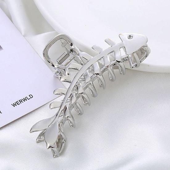 Hair Claw Clip Elegant Fish Bone Shape Metal Clamp Non-slip Strong Claw Hair Fixer Styling Tool Shark Clip Women Half Bun Hairpin Hair Accessories
