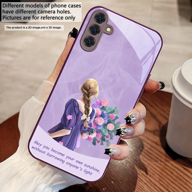 The girl holding flowers For Samsung A73 72 71 A70 56 55 54 A53 52 51 50 42 A35 A34 33 32 31 26 25 24 23 22 30 glass phone case