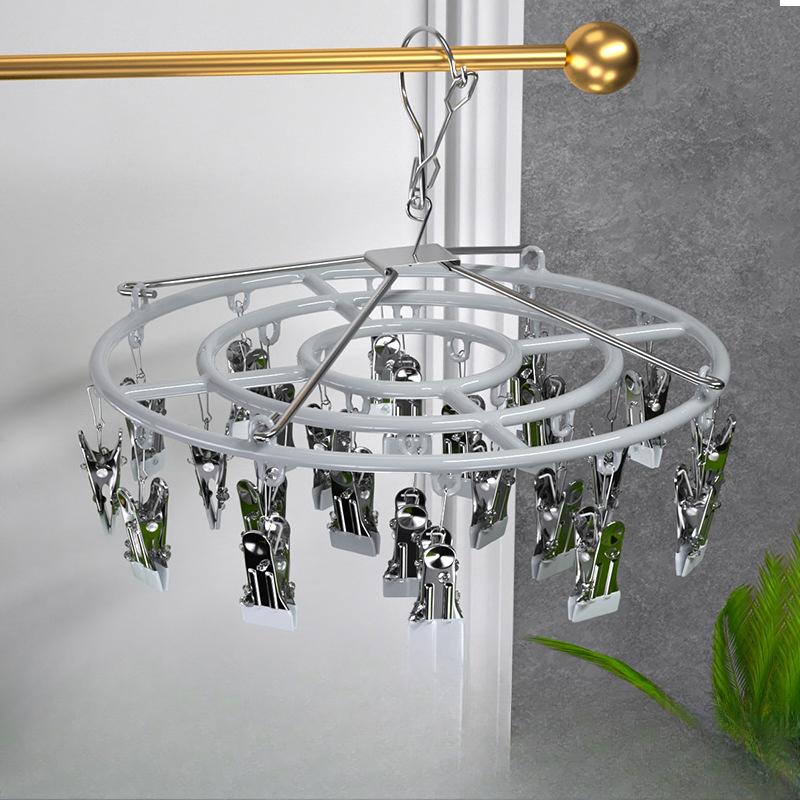 Clothes Drying Rack,Stainless Steel Laundry Drip Hanger ClipsHeavy Duty Round Swivel Windproof Hook Underwear Hanger  Drying Towel Bras Sock Lingerie