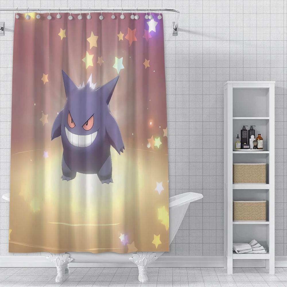 

P-Pokemons G-Gengars Shower Curtain Waterproof Polyester Fabric Paint Bath Curtains Home Bathroom Decor Curtain With Hook YL90x180cm