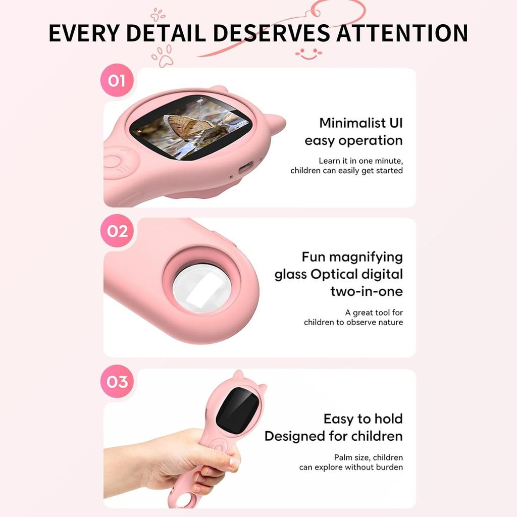 Pink and Purple Microscope Portable Digital Mini Microscope- Your Little Scientist Miniscope - STEM Toy for Age 7 8 9 10 11 12 Years Old Toddlers.