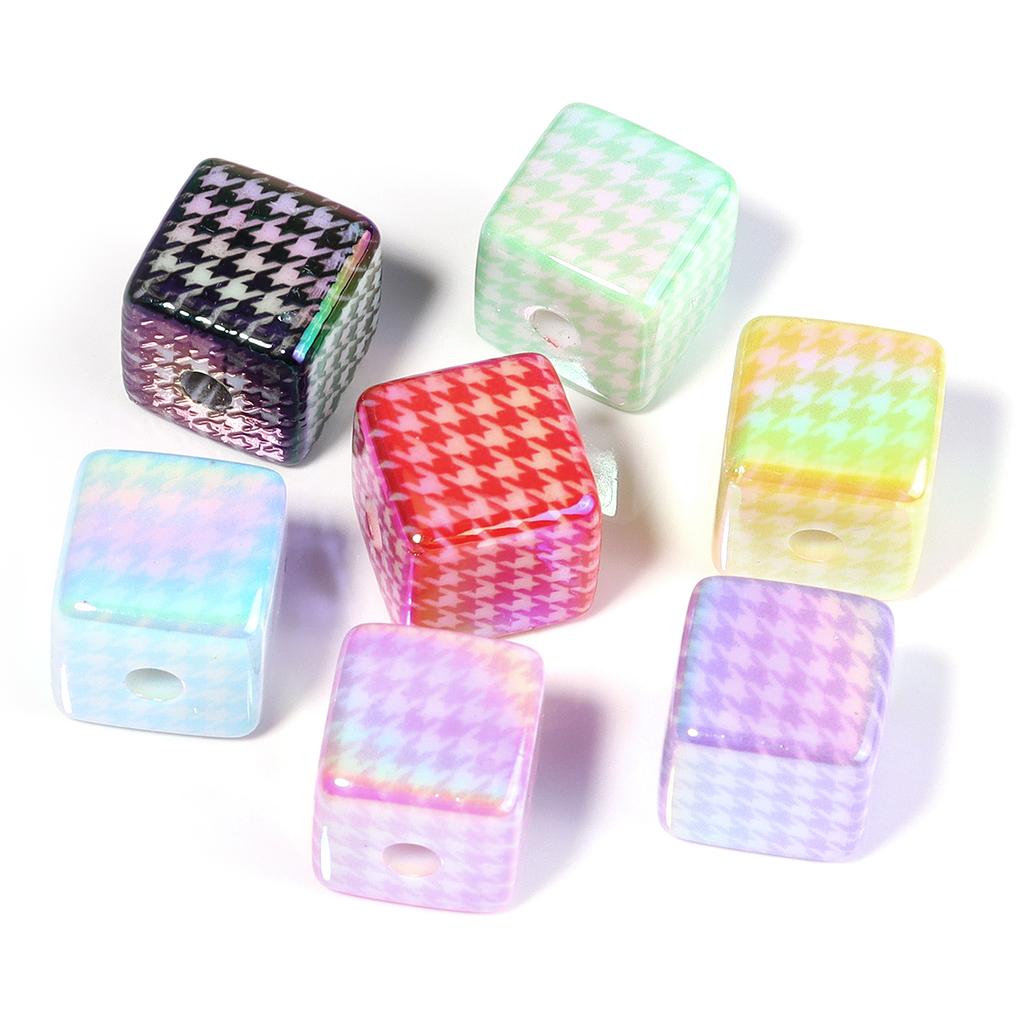 10pcs/lot 13mm Colorful Acrylic Beads Square Checkered Pattern Beads Loose Spacer Beads For Jewelry Making DIY Bracelet Necklace