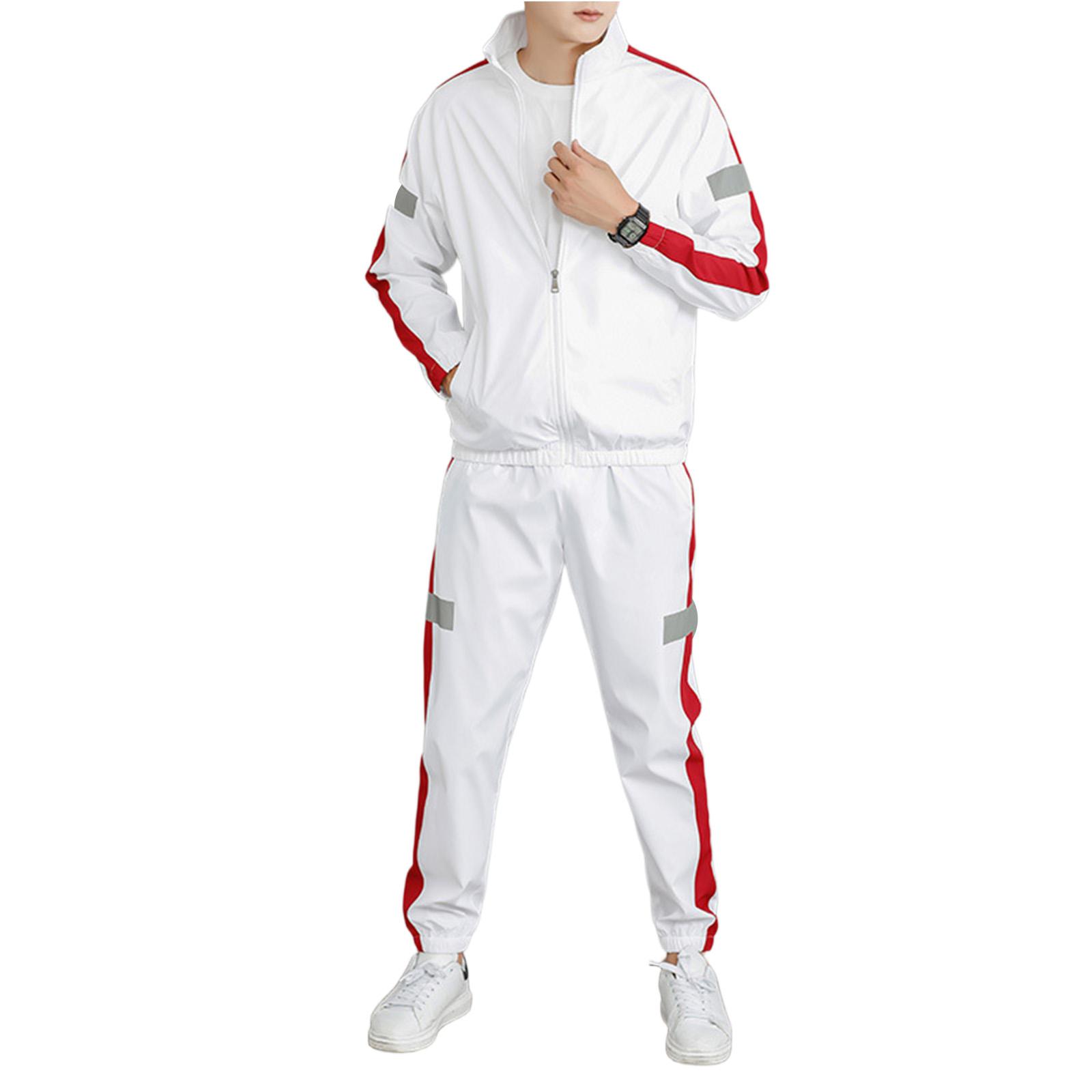 

Унисекс Однотонный Светоотражающая Полоса Спортивный Костюм Повседневная Мода Кардиган с Длинным Рукавом Куртка Спортивные Штаны Комплект L белый