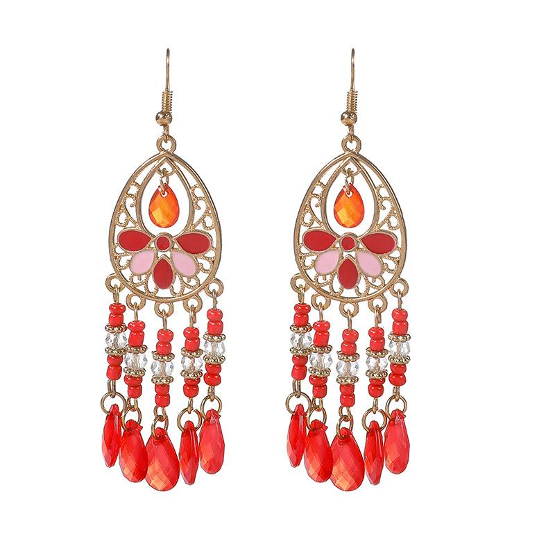 Long fringed earrings Bohemian water drop fringed earrings Ethnic vacation style stud earrings