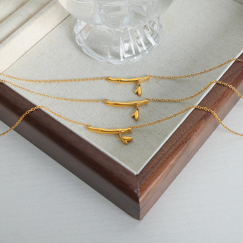 New Chinese Bamboo Pendant Necklace Titanium Steel 18K Gold Port Style Retro Personality Versatile Sweet Girl Temperament Jewelry