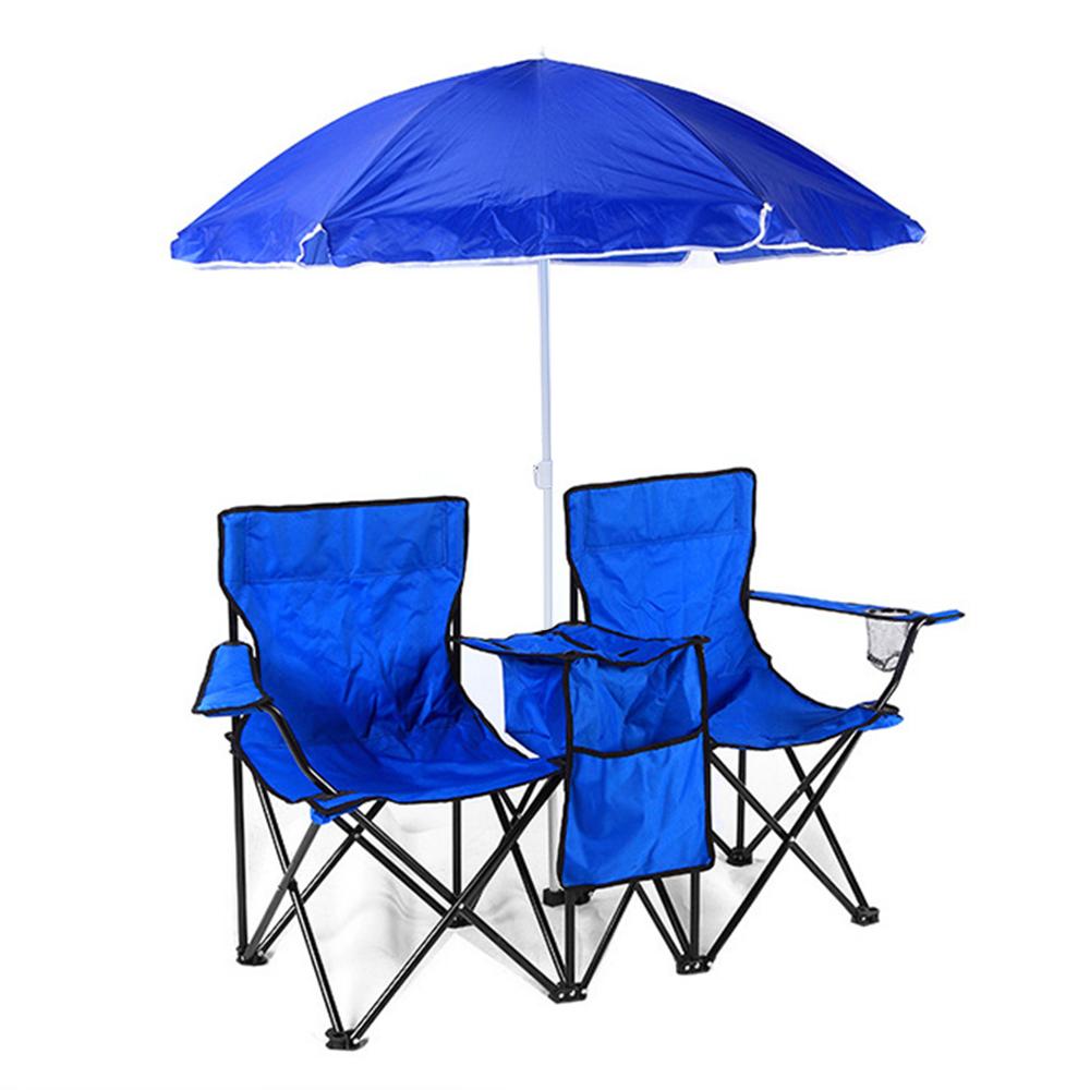 Sammenleggbar stol Sammenleggbar bærbar camping utendørs strandplenstol med solskjerming ispose for to