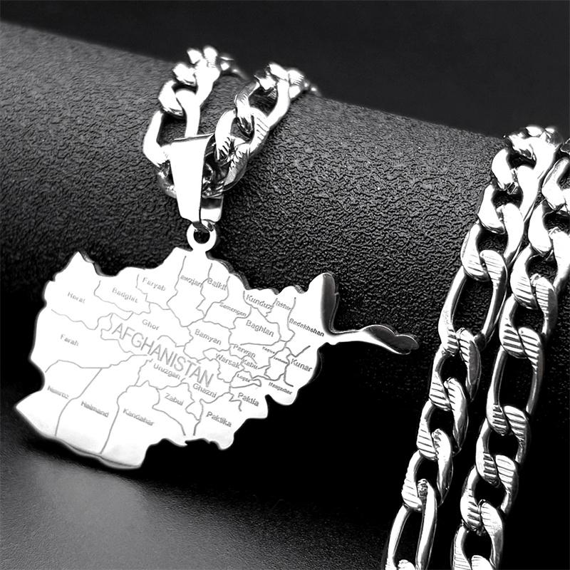 Afghanistan Map Province Name Pendant Necklace for Men Women Stainless Steel Gold Color National Hip Hop Chain Jewelry Gift