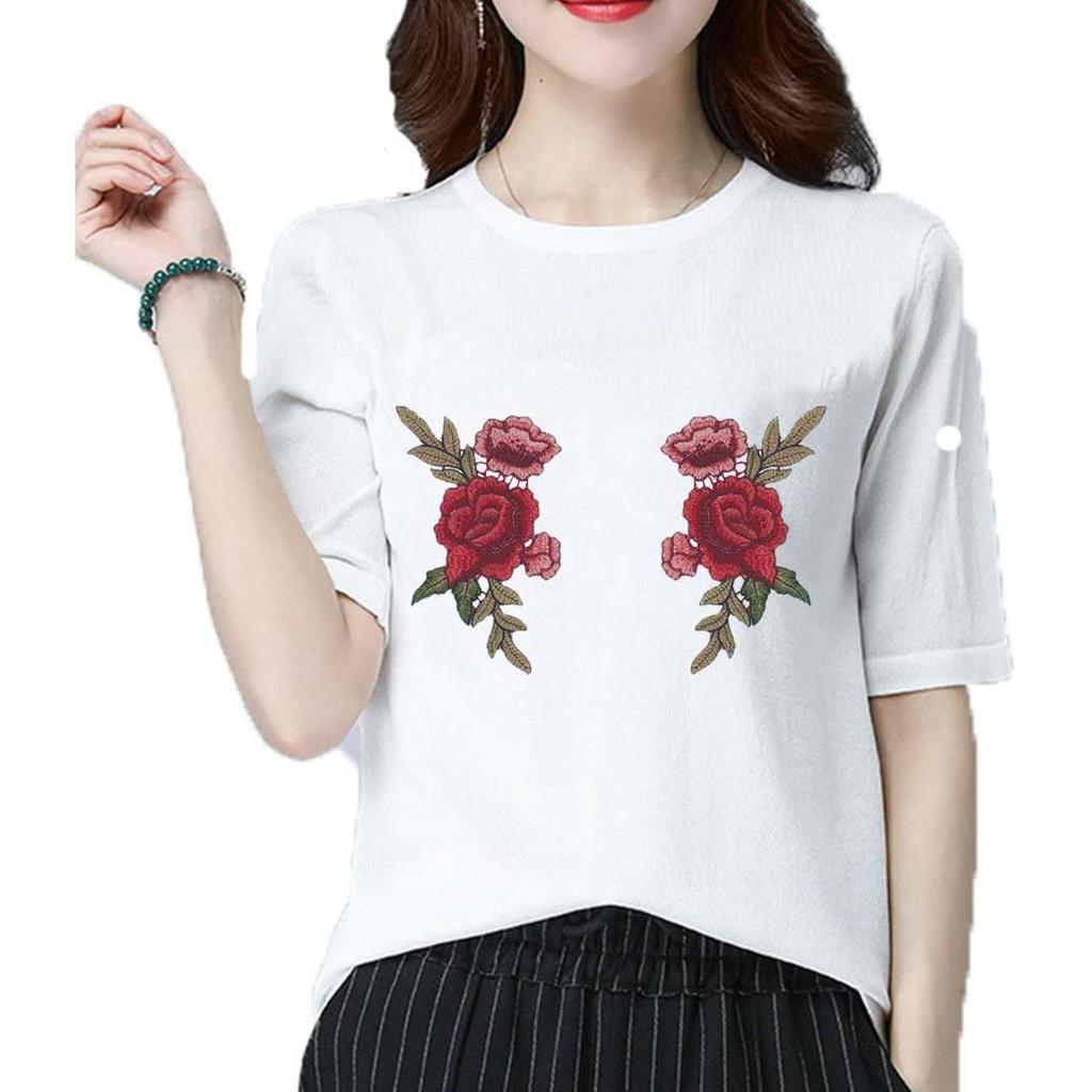 Red Rose Flower Patch Sew On Cloth Badge Embroidered Floral Applique Decorative Patches Scrapbooking