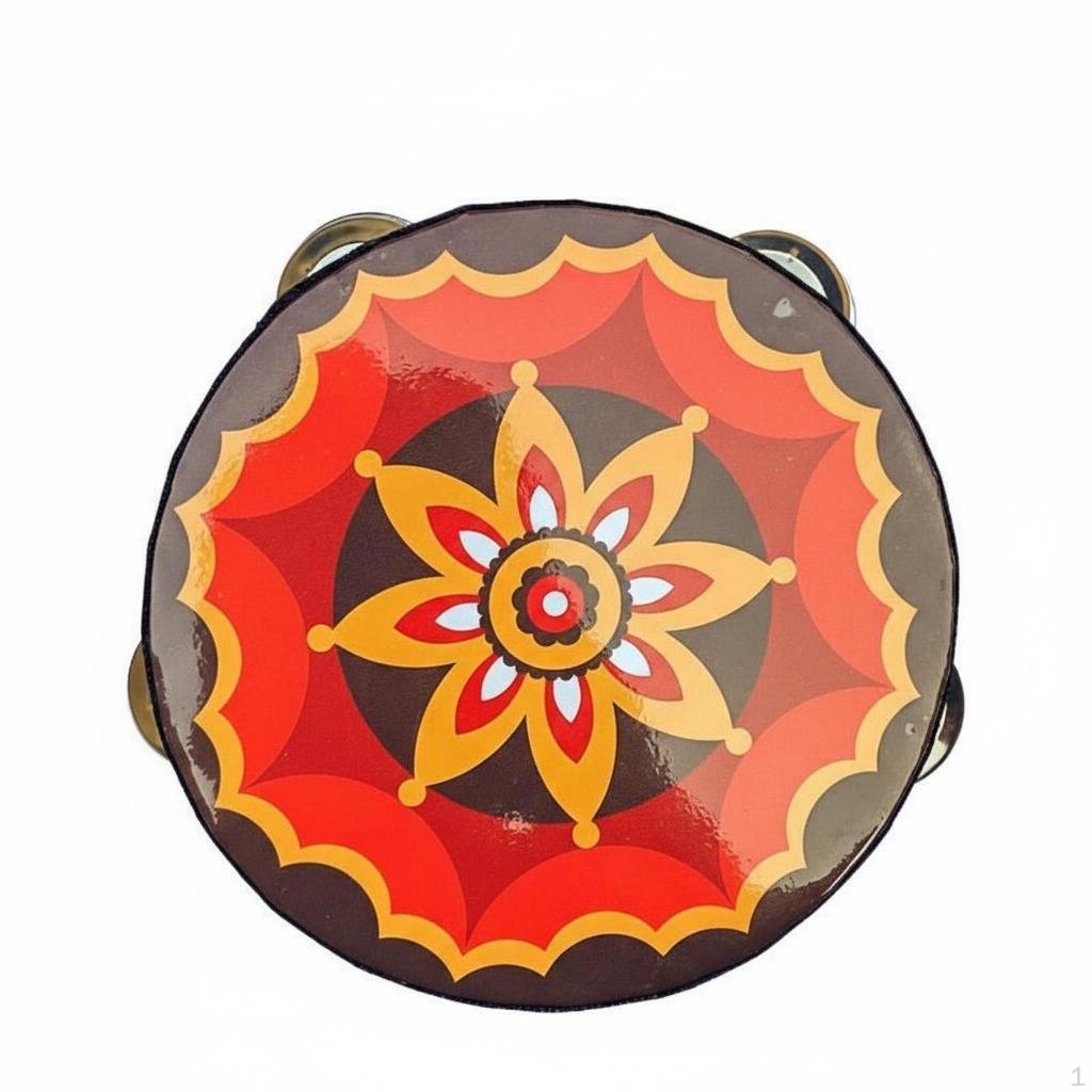 Jingling Tambourine Traditional Artistic Print Headed Educational Toy Dance Accessory for