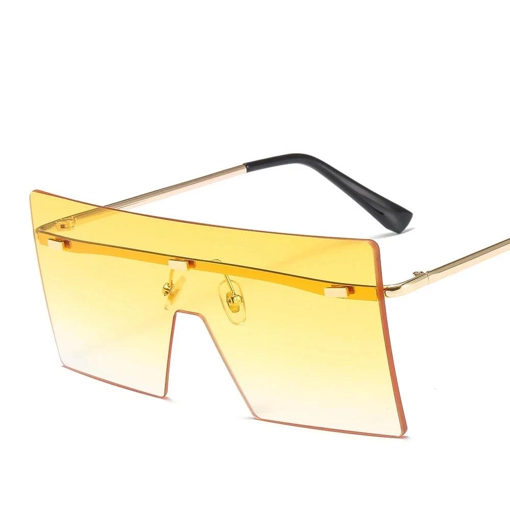 Oversized Rimless Sunglasses for Women Metal Gradient UV400 Luxury Fashion Shades Eyewear